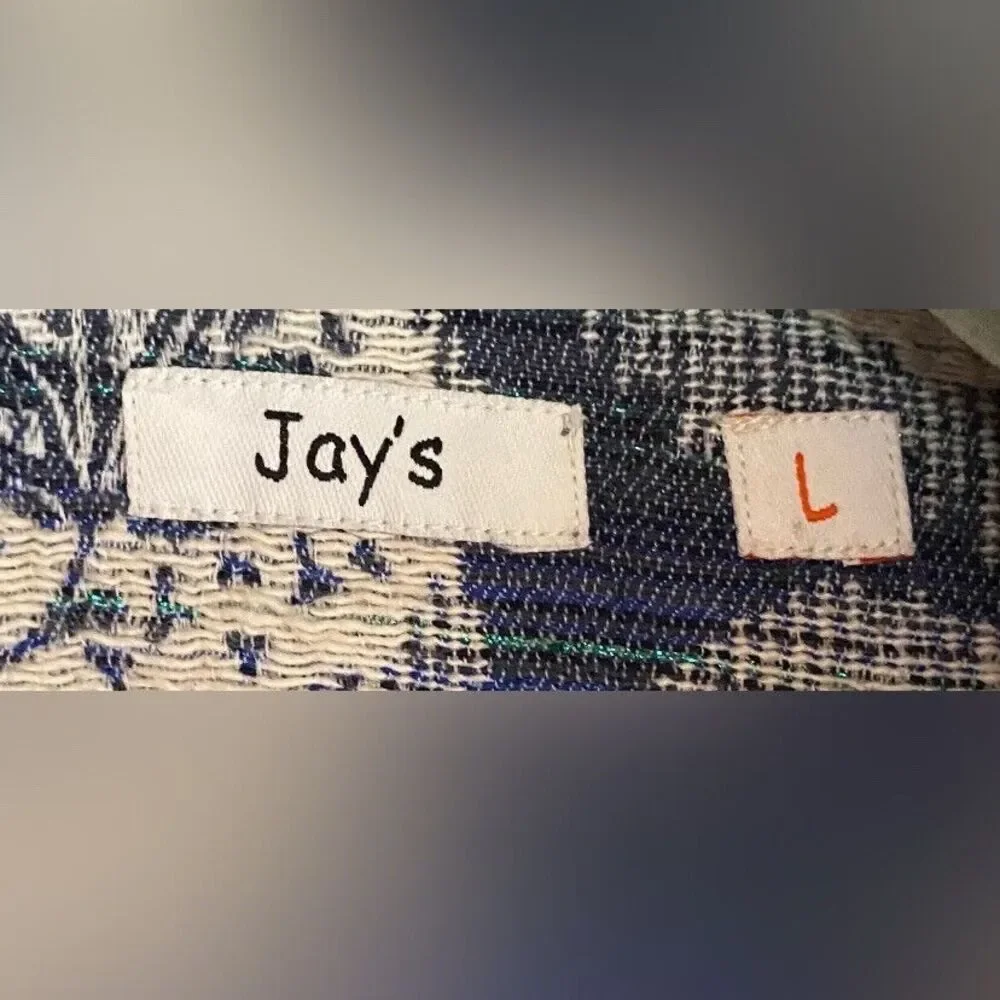 Jay’s Shirt Men’s Large Blue White Pattern Stretch Button Up Casual